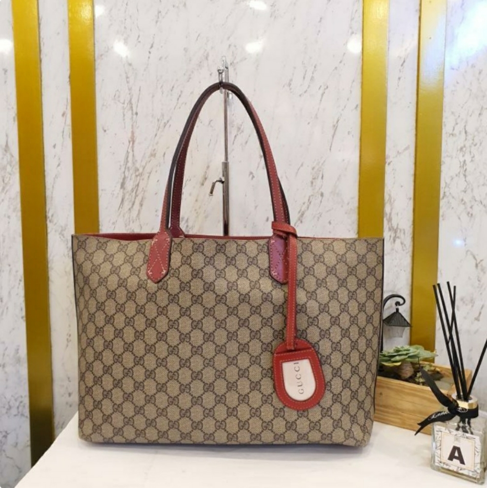 Gucci Beige GG and Red Leather Supreme Monogram